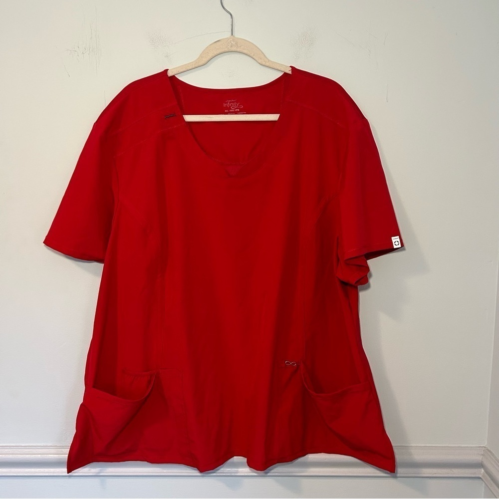 Cherokee Infinity Red Scrub Short Sleeve Top with Pockets Size 4XL